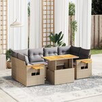 vidaXL Salon de jardin avec coussins 7 Pièces beige résine tressée