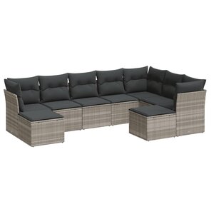 vidaXL Salon de jardin 9 Pièces avec coussins gris clair résine tressée