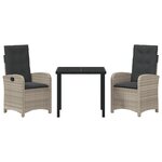 vidaXL Ensemble de repas de jardin 3 pièces avec coussins en rattan poly gris clair