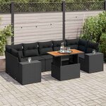 vidaXL Salon de jardin 8 Pièces avec coussins noir résine tressée