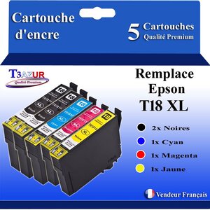 T3AZUR- 5x Cartouches Compatibles avec Epson 18XL 18 XL remplace Epson Expression Home XP-102 XP-202 XP-205 XP-212 XP-215