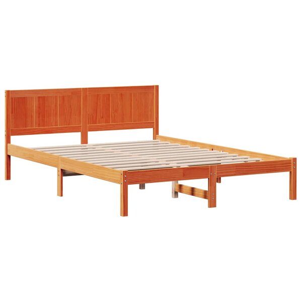 vidaXL Lit marron ciré Marron ciré Bois de pin massif 140 x 200 cm