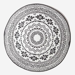 Tapis extérieur terrasse réversible rond - Tapis de jardin imperméable et résistant UV - Géométrique - Noir - 180 cm - HOMESCAPES