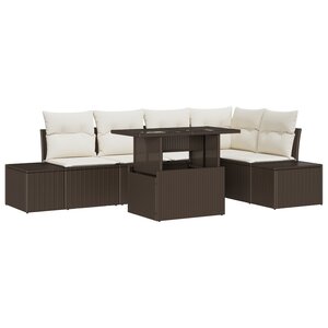 vidaXL Ensemble de canapé de jardin de 6 pièces avec coussins en poly rotin marron