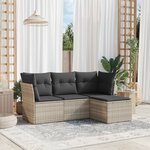 vidaXL Salon de jardin 4 Pièces avec coussins gris clair résine tressée