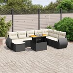 vidaXL Salon de jardin 9 Pièces avec coussins noir résine tressée