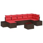 vidaXL Ensemble de canapé de jardin avec coussin 8 Pièces Marron et rouge