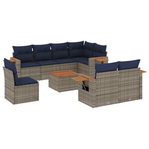 vidaXL Salon de jardin 9 Pièces avec coussins gris résine tressée
