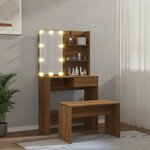 vidaXL Ensemble de coiffeuse avec LED Chêne marron Bois d'ingénierie
