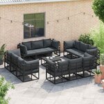 vidaXL Ensemble de canapé de jardin avec coussin 13 Pièces Noir Aluminium