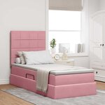 vidaXL Lit de rangement LED avec matelas Rose 90 x 190 cm Velours