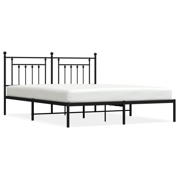 vidaXL Cadre de lit métal avec tête de lit noir 180x200 cm