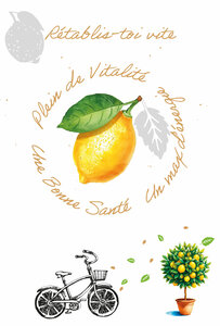 69-3147 Carte Rétablissement Rétablis-toi vite Citron Vitamines Vitalité énergie Santé Peinture Aquarelle -Finitions Dorure Or Doré + Gaufrage en Relief +1 Enveloppe Format 12x17cm -Fabriqué en Europe