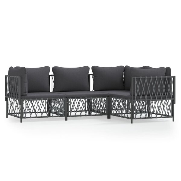 Salon de jardin meuble d'extérieur ensemble de mobilier avec coussins 4 pièces anthracite acier 02_0018292