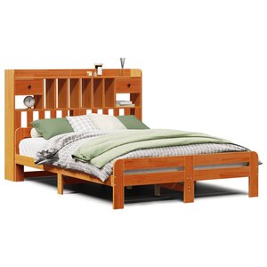 vidaXL Lit bibliothèque sans matelas cire marron 150x200 cm pin massif
