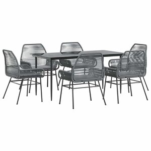 vidaXL Ensemble à manger jardin coussins 7 Pièces gris poly rotin verre