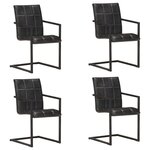 vidaXL Chaises à manger cantilever lot de 4 noir cuir véritable