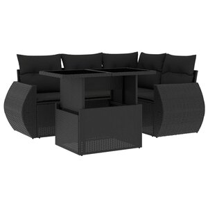 vidaXL Salon de jardin 5 Pièces avec coussins noir résine tressée