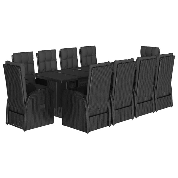 vidaXL Ensemble à manger de jardin 11 Pièces coussins noir résine tressée