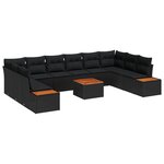 vidaXL Ensemble de Canapé de Jardin de 11 pièces avec Coussins Noir Poly Rattan Acacia