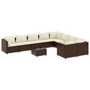 vidaXL Salon de jardin 10 Pièces avec coussins marron résine tressée
