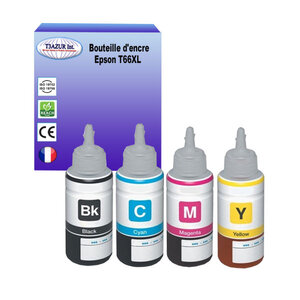4 Cartouches Compatibles  pour Epson EcoTank ET-L111, ET-L120, ET-L130, ET-L1300, ET-L200, ET-L210 remplace Epson T66XL - T3AZUR