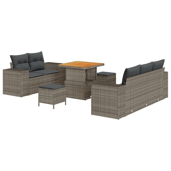 Set de Canapé de Jardin 8 pièces avec Coussins Gris Rotin Poly Acacia