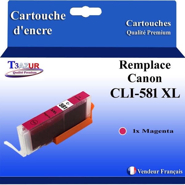 T3AZUR - Cartouche compatible avec Canon CLI581XL CLI-581 XL pour Canon Pixma TS8251 TS8252 TS8300 TS8350 TS8351 TS8352 TS9100 TS9150 Magenta