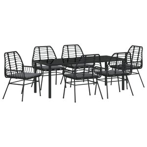 vidaXL Ensemble de salle à manger de jardin 7 pièces avec coussins Noir Poly Rattan