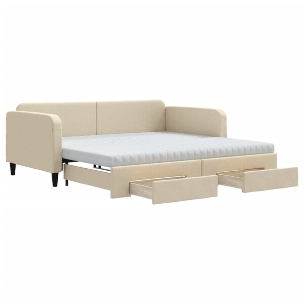 vidaXL Lit de jour avec gigogne et tiroirs crème 100x200 cm tissu
