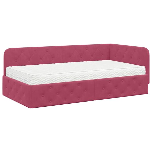 vidaXL Cadre de lit d'angle avec matelas Bordeaux 90 x 200 cm Velours