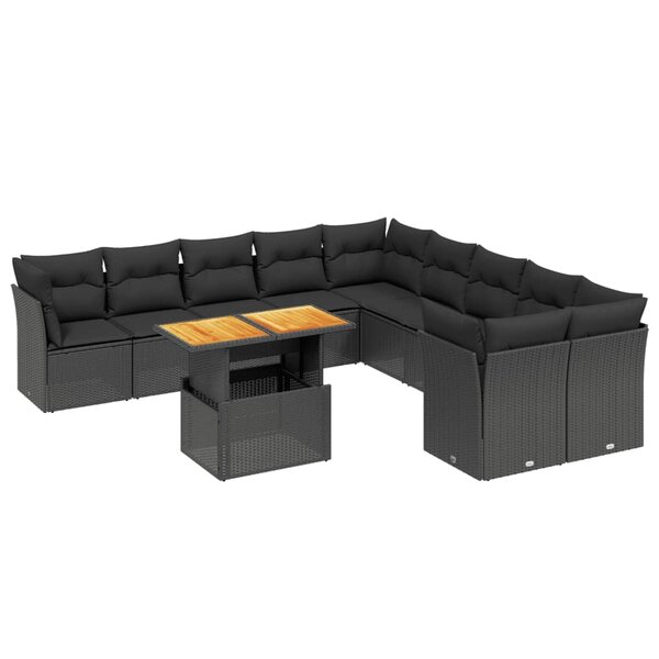 vidaXL Salon de jardin 11 Pièces avec coussins noir résine tressée