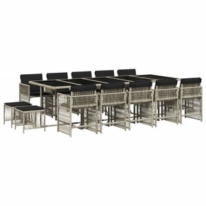 vidaXL Ensemble à manger de jardin et coussins 15 Pièces gris clair rotin