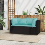 vidaXL Canapés d'angle de jardin et coussins 2Pièces Noir Résine tressée