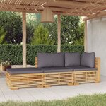 vidaXL Salon de jardin 3 Pièces avec coussins Bois de teck solide