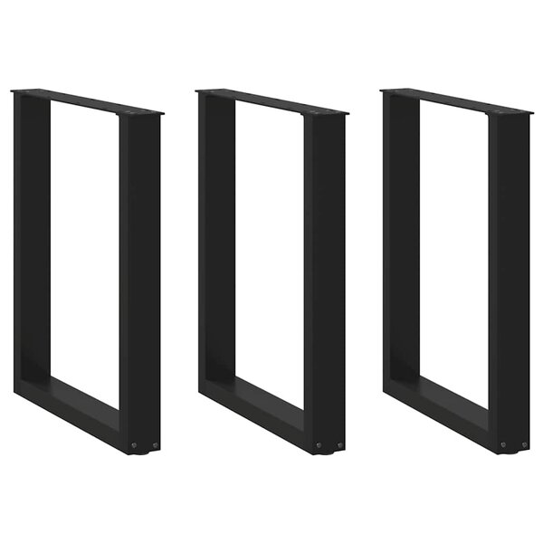 vidaXL Pieds de table à manger en U 3 pièces Noir 70 x (72-73) cm Acier