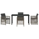 Ensemble Salle à Manger Jardin 5 Pièces avec Coussins Gris en Poly Rotin