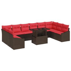 vidaXL Ensemble de Canapés 11 Pièces Marron et rouge polyrotin