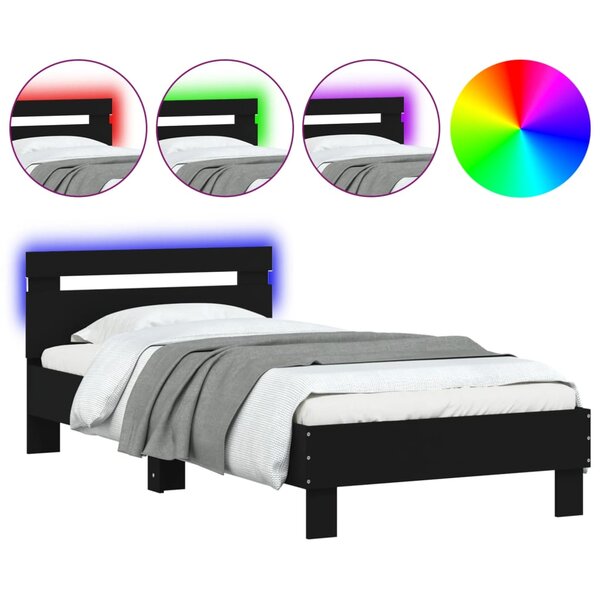 vidaXL Cadre de lit avec tête de lit et lumières LED noir 75x190 cm