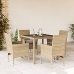 vidaXL Ensemble à manger de jardin et coussins 5 Pièces beige rotin verre