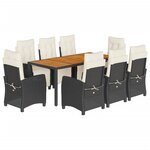 vidaXL Ensemble à manger de jardin 9Pièces coussins noir résine tressée
