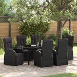 vidaXL Set de 7 Pièces Cuisine de Jardin avec Coussins Noir Rattan PE