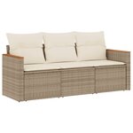 vidaXL Salon de jardin avec coussins 3 Pièces beige résine tressée
