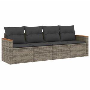 vidaXL Salon de jardin 4 Pièces avec coussins gris résine tressée