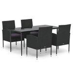vidaXL Ensemble à manger de jardin coussins 5Pièces Noir Résine tressée