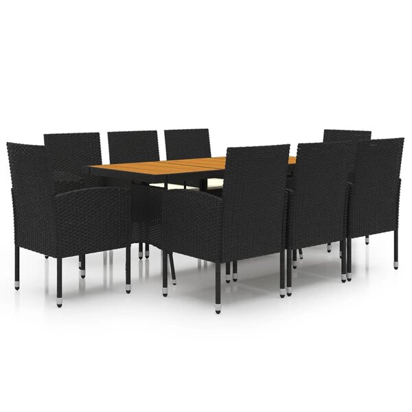 vidaXL Ensemble à manger d'extérieur 9 Pièces Résine tressée Noir
