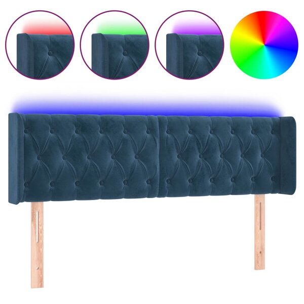 vidaXL Tête de lit à LED Bleu foncé 147x16x78/88 cm Velours