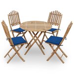 vidaXL Mobilier à dîner d'extérieur pliable 5 Pièces avec coussins bambou