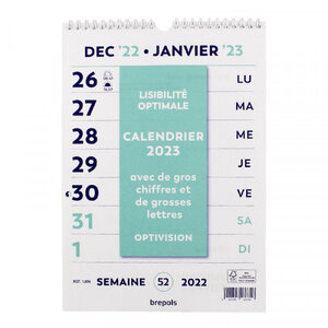 Calendrier 2023 optivision - gros caractères - 21 x 29 7 cm - brepols