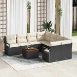 vidaXL Ensemble de canapé de jardin 9 Pièces Noir  blanc